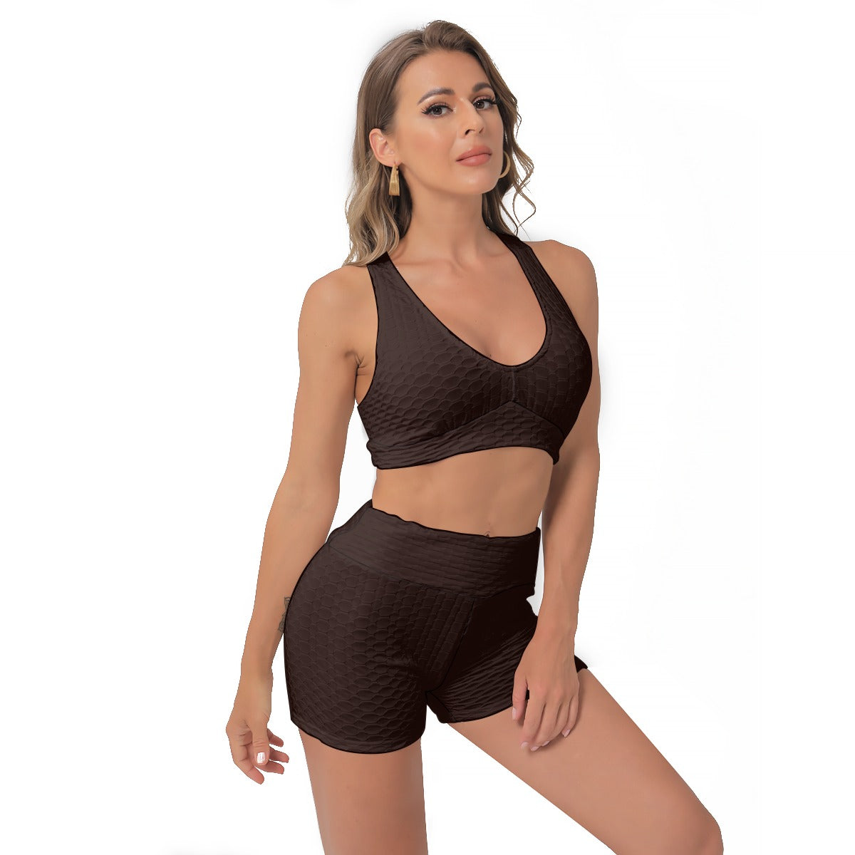 Mmogeng Original Dark Nude Women's Sports Bra Set for Yoga & Evening Wear