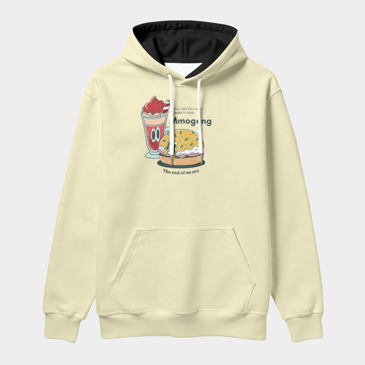 Mmogeng Cheeseburger & Milkshake Warm Heavyweight Hoodie with Fleece Lining | Regular Fit
