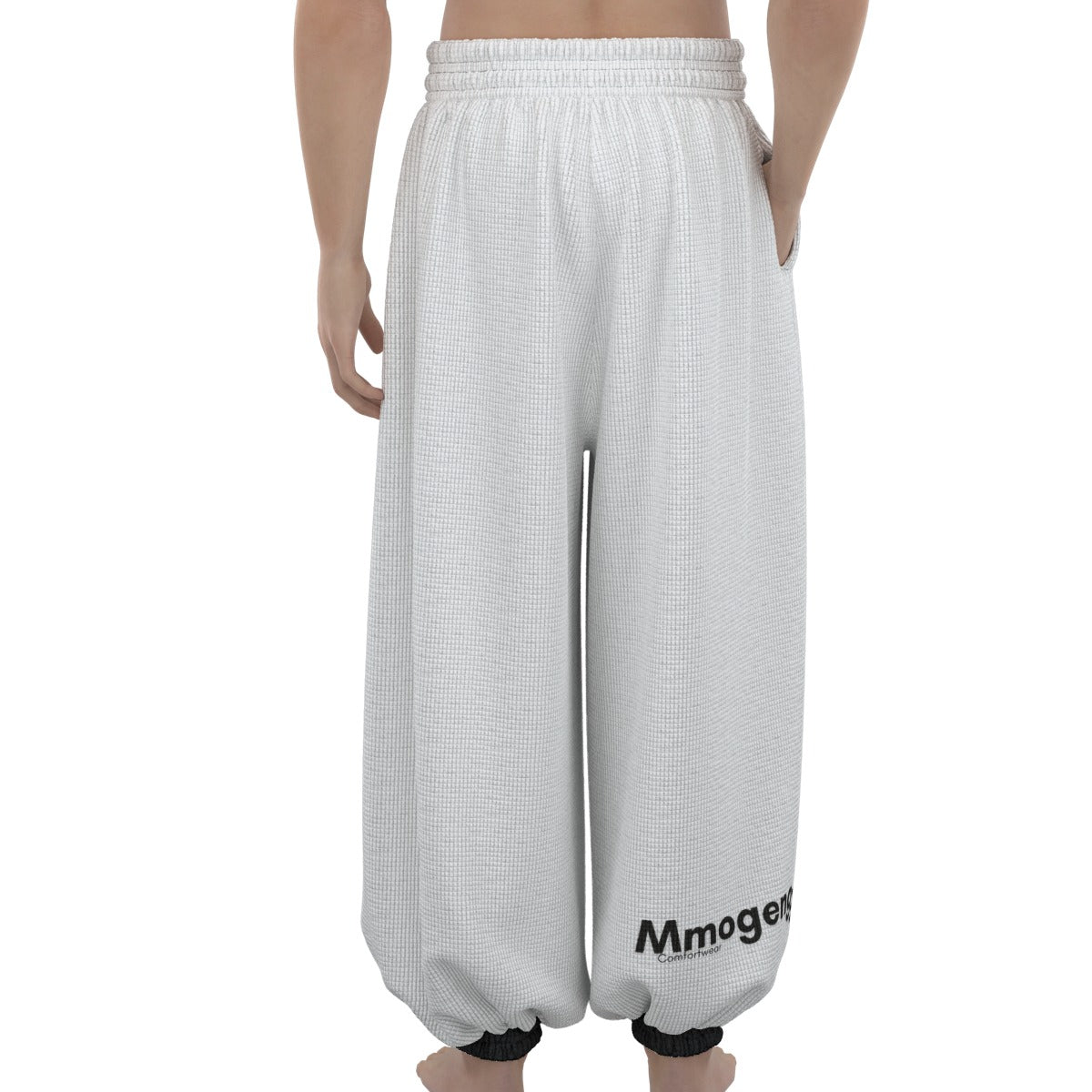 Mmogeng White Baggy Lantern Pants with Black Cuffs for Casual Comfort