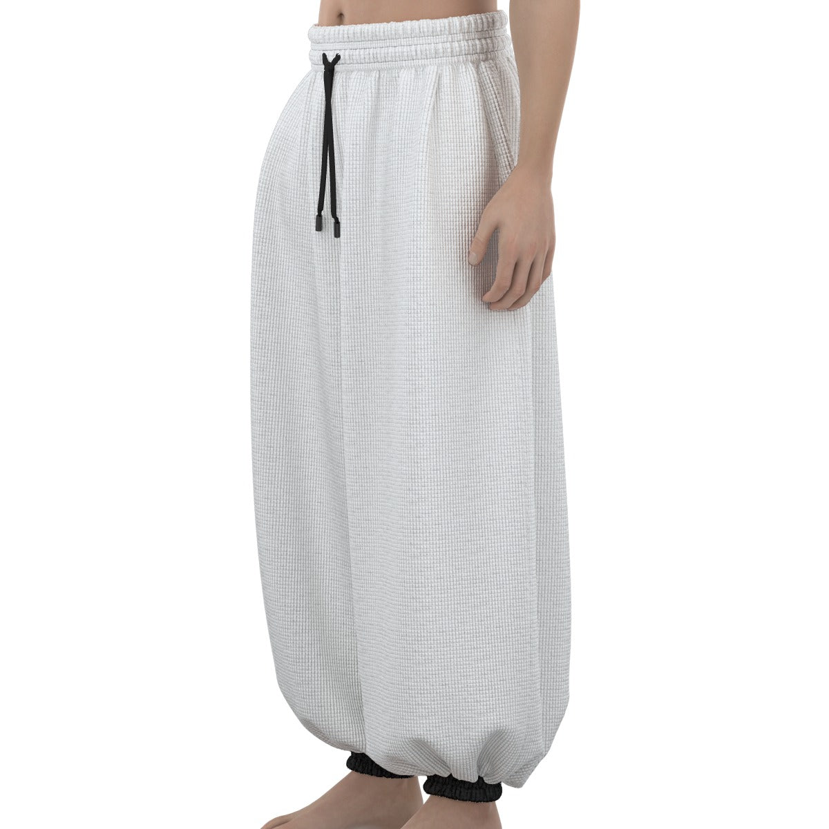 Mmogeng White Baggy Lantern Pants with Black Cuffs for Casual Comfort