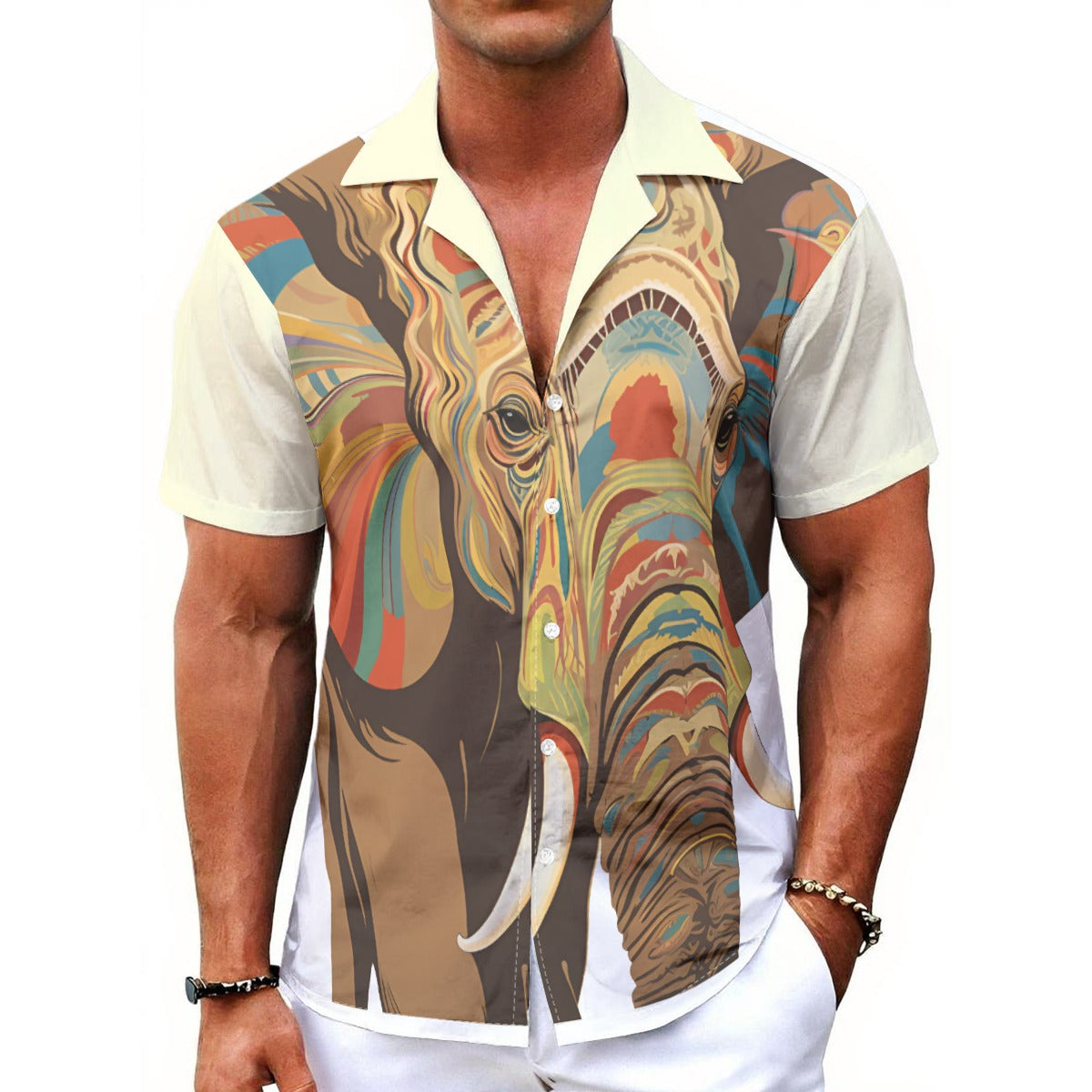 Mmogeng Elephant Vibe Unisex Hawaiian Shirt - Lightweight Stretch Fabric, Breathable Summer Shirt